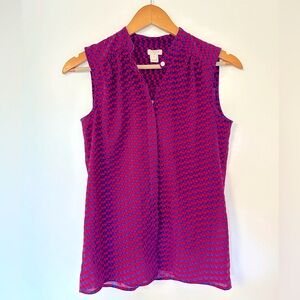 J. Crew Button-Up Tank • Blue with Cherry Print • Size 0